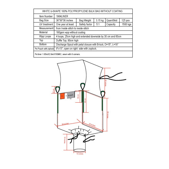#1964LINER SAC CONTENEUR J/G 27 UV UNIQUE+LINER <br>36X36X36 1500KG LINR #1964LINER SAC CONTENEUR J/G 27 UV UNIQUE+LINER <br>36X36X36 1500KG LINR
