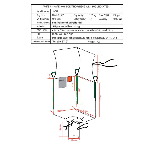 #1971A SAC CONTENEUR J/G 28 UV USAGE UNIQUE  160GSM <br>35X35X40 (1000KG)