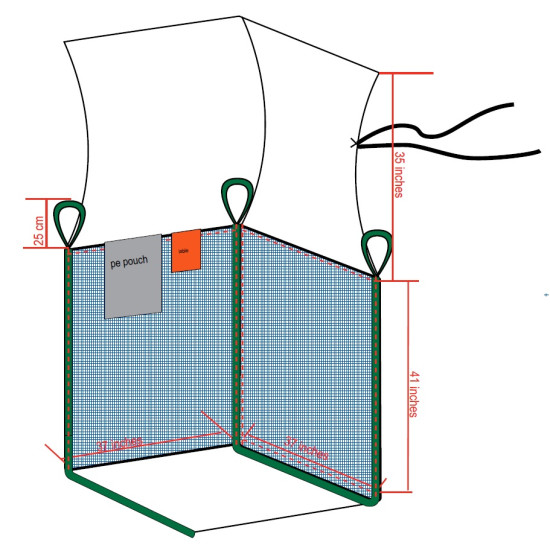 #373741VP SAC CONTENEUR J/G (32) 4 COTES MESH VENTILE /FOND PLAT <br>37X37X41 (1000KG)