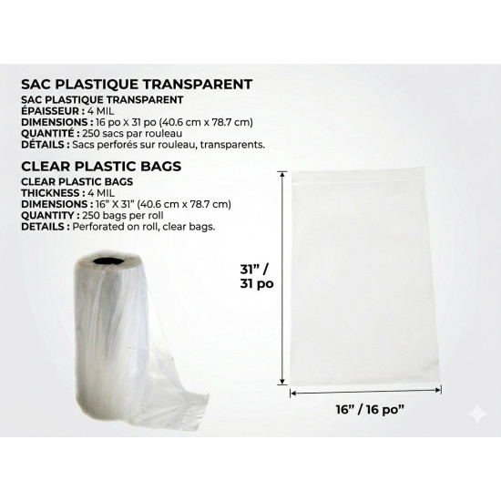 #7047 SAC PLASTIQUE CLAIR UV <br>16X31, 4MIL (ROLL)