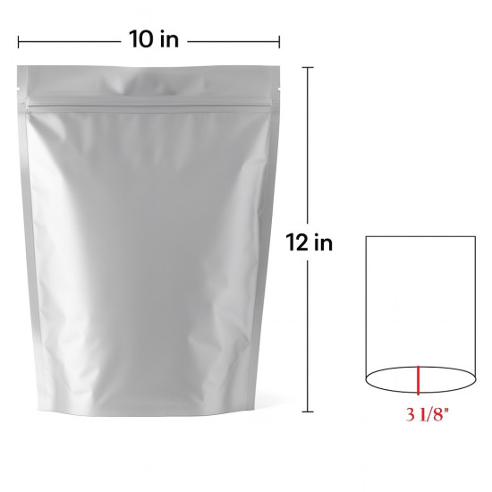 #ASUP1012 POCHETTE MÉTALLISÉE ARGENT DE TYPE STAND-UP POUCH AVEC FERMETURE ZIP REFERMABLE <br>10