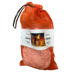 #M15ORLP-C SAC FILET OIGNONS 25 LB – MAILLE POLYPROPYLÈNE ROUGE AVEC BANDE IMPRIMÉE <br>15