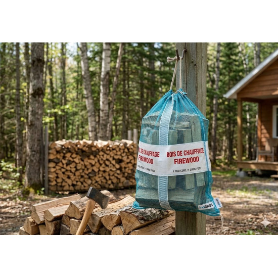 #M20BLP-N SAC EN FILET POUR BOIS DE CHAUFFAGE AVEC BANDE - AQUA <br>20.5 #M20BLP-N SAC EN FILET POUR BOIS DE CHAUFFAGE AVEC BANDE - AQUA <br>20.5