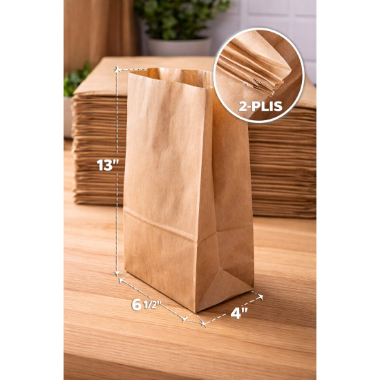 #SEP82 SAC PAPIER BRUN 2 PLIES       NO 8 SANS POIGNEE <br>6.5X4X13 (8 LBS)