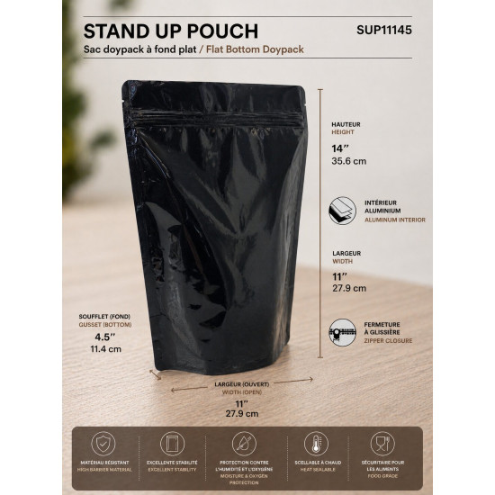 #SUP11145 SAC STAND-UP AVEC ZIP (INTÉRIEUR ALUMINIUM) <br>11